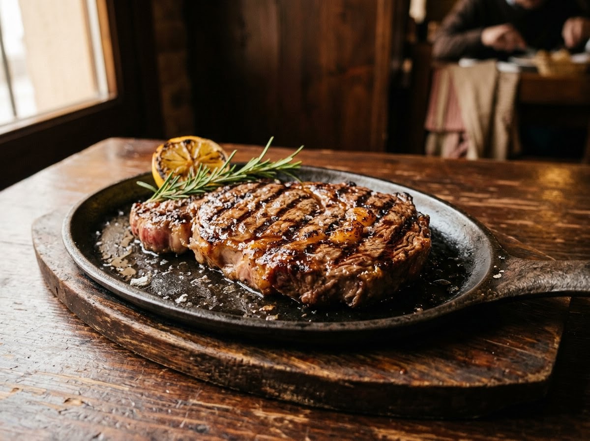Chuletón de ternera a la brasa con la marca de la parrilla