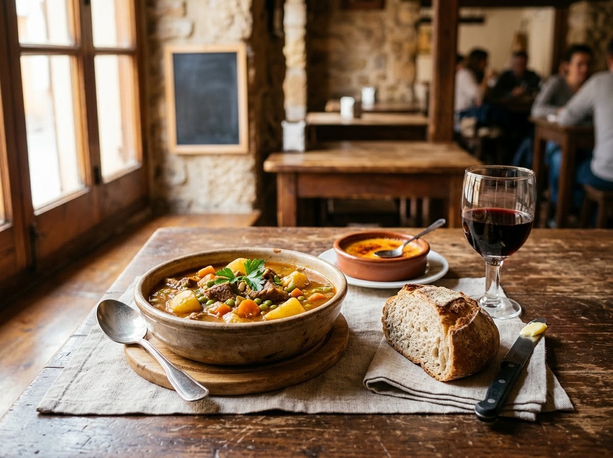 Menú del día casero sobre una mesa de madera